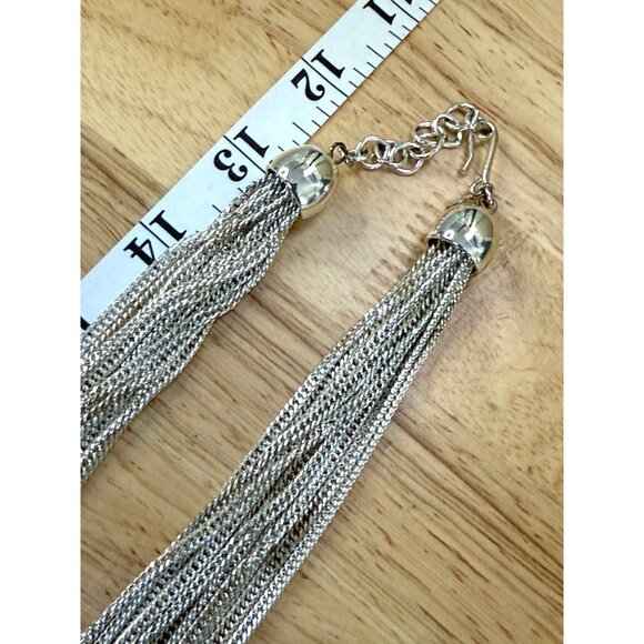 Multi-Strand Silver-Tone Chain Necklace With Polished Ring - Picture 3 of 14